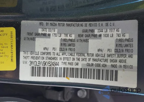 2019 Toyota Yaris Le from USA, damaged, VIN 3MYDLBYV9KY524844